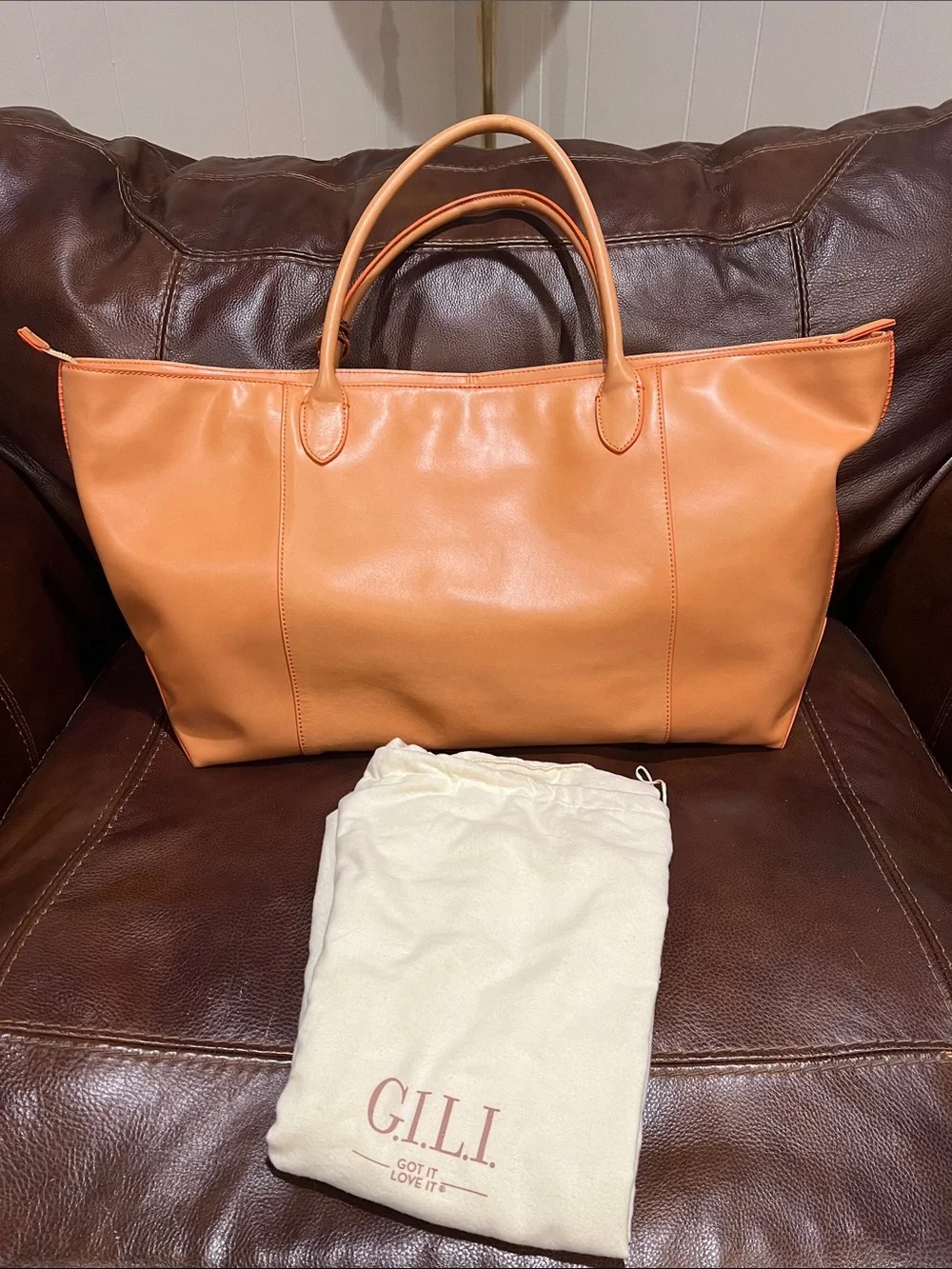 Got.It.Love.It. Brand Sleek Tan Leather Tote with Double Handles